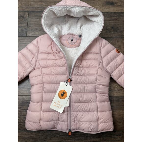 NWT Save the Duck Women's Hooded Quilted Down Puffer Jacket Winter Coat Blush S - Picture 2 of 9